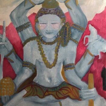 Painting titled "BODDHISATVA GRIS" by Njoy, Original Artwork, Oil Mounted on Wood Stretcher frame