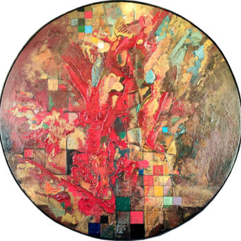 Картина под названием "Композиция с красным" - Николай Кириллов, Подлинное произведение искусства, Масло