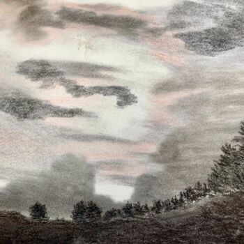 Drawing titled "Twilight" by Co-Co Maurer, Original Artwork, Charcoal Mounted on Cardboard