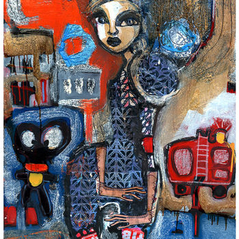 Painting titled "Meuf larguée" by Valérie Nkogo Ndong, Original Artwork, Collages