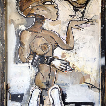 「Esprit, es-tu là ?」というタイトルの絵画 Valérie Nkogo Ndongによって, オリジナルのアートワーク, インク