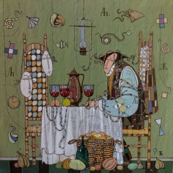 Painting titled "Table talk" by Igor Tapilin, Original Artwork, Oil Mounted on Wood Stretcher frame