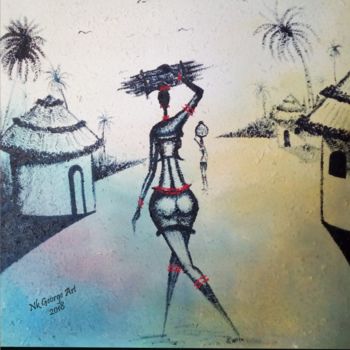Peinture intitulée "African Village Wom…" par Nk George, Œuvre d'art originale, Acrylique