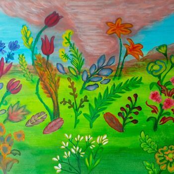 Malarstwo zatytułowany „Prairie de fleurs a…” autorstwa Nathyse, Oryginalna praca, Akryl