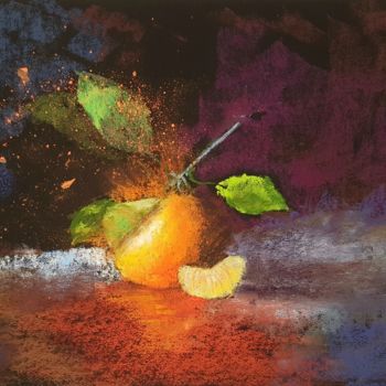 Tekening getiteld "Flamy Tangerine" door Nathalie Newman, Origineel Kunstwerk, Pastel