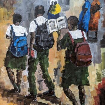 Painting titled "BOOKS WERE HEAVY" by Noah Bugingo, Original Artwork, Acrylic Mounted on Wood Stretcher frame