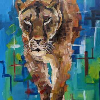 Painting titled "QUEEN OF BEAST" by Noah Bugingo, Original Artwork, Acrylic Mounted on Wood Stretcher frame