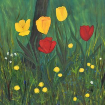 Malerei mit dem Titel "Tulips" von W-Dagrou, Original-Kunstwerk, Öl