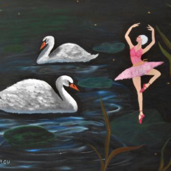 Painting titled "danseuse-et-cygnes" by W-Dagrou, Original Artwork