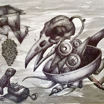 「the collector」というタイトルの絵画 Nocturnal Art Iyadによって, オリジナルのアートワーク, インク
