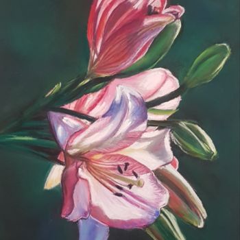 Painting titled "Lillies" by Nadia Sheikh, Original Artwork, Pastel