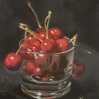 Painting titled "cherries" by Nadia Sheikh, Original Artwork, Pastel