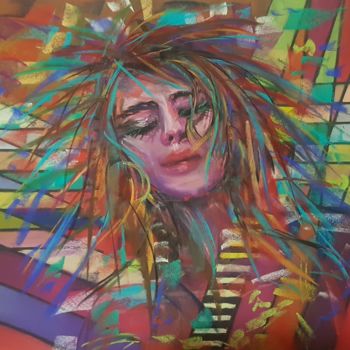 Ζωγραφική με τίτλο "psychedelic dream.j…" από Nadia Sheikh, Αυθεντικά έργα τέχνης, Παστέλ