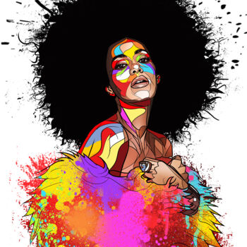 Grafika cyfrowa / sztuka generowana cyfrowo zatytułowany „Afro girl” autorstwa Art De Noé, Oryginalna praca, Malarstwo cyfro…