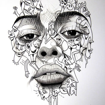 Zeichnungen mit dem Titel "Face TOON" von Art De Noé, Original-Kunstwerk, Tinte