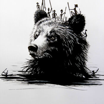 Σχέδιο με τίτλο "The tribe an Bear" από Art De Noé, Αυθεντικά έργα τέχνης, Μελάνι