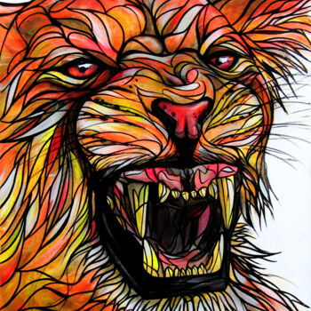 Malerei mit dem Titel "Angry Lioness" von Art De Noé, Original-Kunstwerk, Acryl