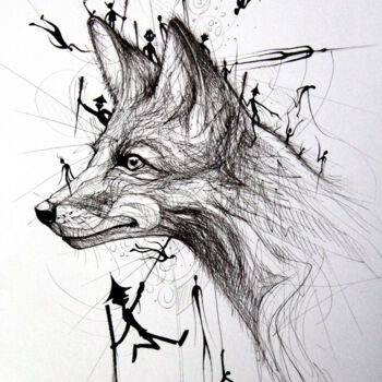 Dessin intitulée "FOX tribe" par Art De Noé, Œuvre d'art originale, Encre