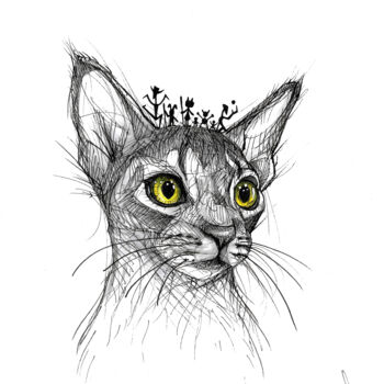 Рисунок под названием "Cat look tribe" - Art De Noé, Подлинное произведение искусства, Чернила