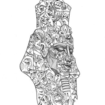 Dessin intitulée "Inked Akhenaton" par Art De Noé, Œuvre d'art originale, Encre