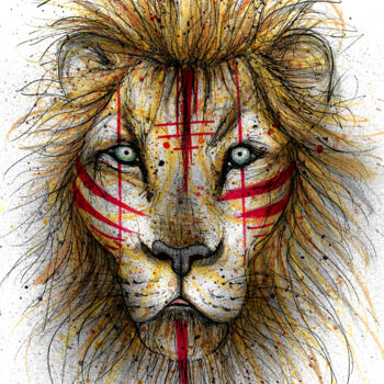 Desenho intitulada "Lion tribe 2" por Art De Noé, Obras de arte originais, Tinta