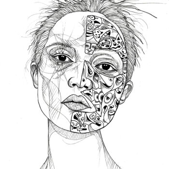 Rysunek zatytułowany „Cartoon half mask” autorstwa Art De Noé, Oryginalna praca, Atrament