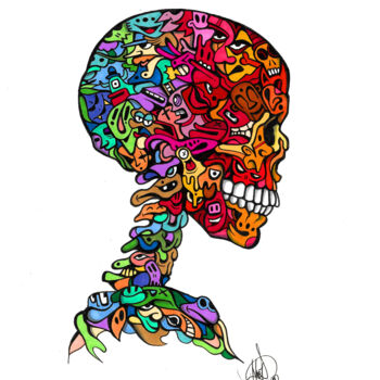 Desenho intitulada "Skull life" por Art De Noé, Obras de arte originais, Tinta