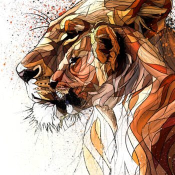 Arte digitale intitolato "Lioness and lion cub" da Art De Noé, Opera d'arte originale, Pittura digitale