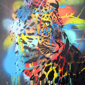 Malerei mit dem Titel "Cheetah colorful" von Art De Noé, Original-Kunstwerk, Acryl