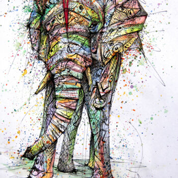 Dessin intitulée "Elephant cartoons" par Art De Noé, Œuvre d'art originale, Encre