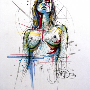 Drawing titled "Woman Warrior" by Art De Noé, Original Artwork, Ink