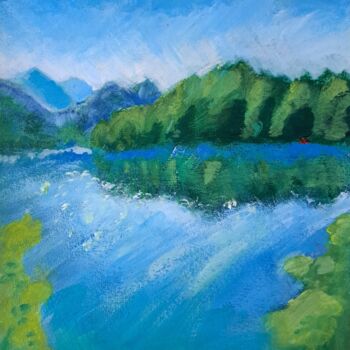 Painting titled "Lac, forêt et monta…" by Noé Vallat, Original Artwork, Acrylic