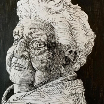 Dessin intitulée "Portrait d'une viei…" par Noé Vallat, Œuvre d'art originale, Stylo à bille