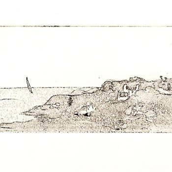 Druckgrafik mit dem Titel "L'ile Vierge" von Noël Barbot, Original-Kunstwerk, Gravur