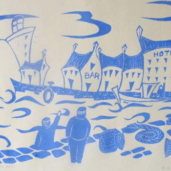 印花与版画 标题为“depart-en-mer.jpg” 由Noël Barbot, 原创艺术品, Linocuts
