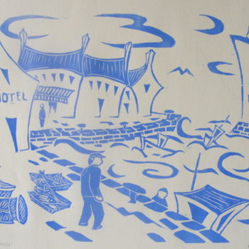 Druckgrafik mit dem Titel "hotel.jpg" von Noël Barbot, Original-Kunstwerk, Linoldrucke