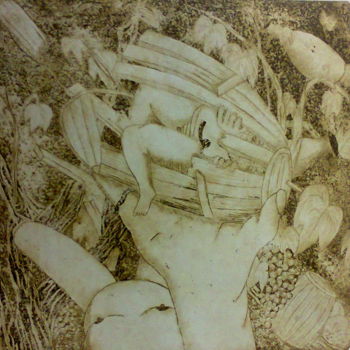 Printmaking titled "naissance-de-bacchu…" by Noël Barbot, Original Artwork, Etching
