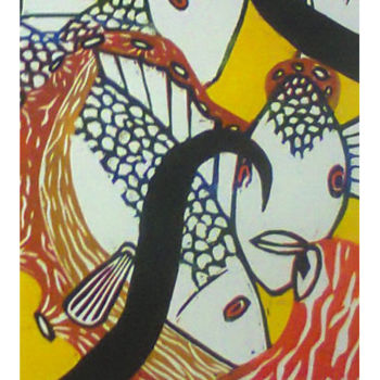 Incisioni, stampe intitolato "reve-jaune-du-peche…" da Noël Barbot, Opera d'arte originale, Xilografia
