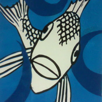 Printmaking titled "blue sea" by Noël Barbot, Original Artwork, Linocuts