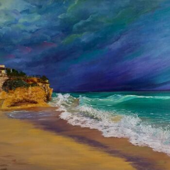 Peinture intitulée "Orage sur la côte d…" par Noelle Huin, Œuvre d'art originale, Huile