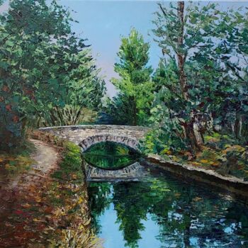 Картина под названием "Un pont sur le cana…" - Noelle Huin, Подлинное произведение искусства, Масло Установлен на Деревянная…