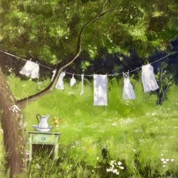 Peinture intitulée "Jour de lessive" par Noëlle Lassailly, Œuvre d'art originale, Acrylique