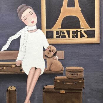 Painting titled "La Parisienne - 1091" by Noëlle Lassailly, Original Artwork, Acrylic Mounted on Wood Stretcher frame