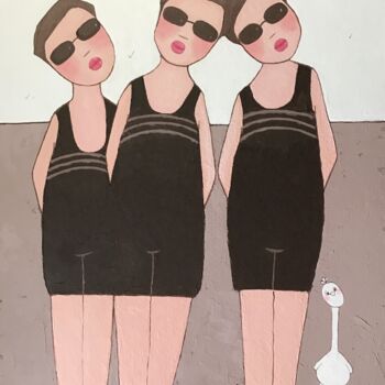 Drawing titled "Les maîtres nageurs…" by Noëlle Lassailly, Original Artwork, Acrylic Mounted on Wood Stretcher frame