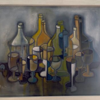 Peinture intitulée "Composition verres" par Noëlle Rious, Œuvre d'art originale