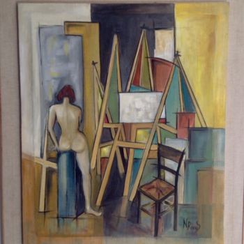Painting titled "L'atelier" by Noëlle Rious, Original Artwork