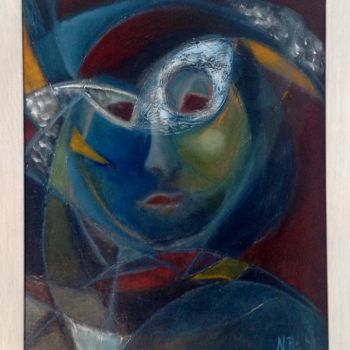 Peinture intitulée "La dame au chapeau" par Noëlle Rious, Œuvre d'art originale
