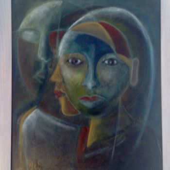 Pintura intitulada "Les 3 visages" por Noëlle Rious, Obras de arte originais
