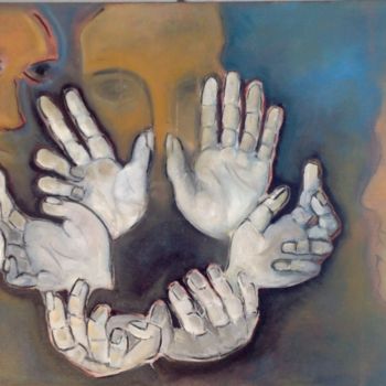 Картина под названием "La ronde des mains" - Noëlle Rious, Подлинное произведение искусства