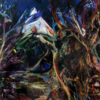 Painting titled "Forêt au pied de l'…" by Noëlle Le Dréau, Original Artwork